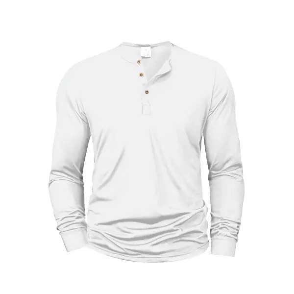 Mens Long Sleeve Henley Neck T-shirt Slim Fit Bottoming Tshirt Casual Button Shirt Comfortable Fitness Tee Cozy Top