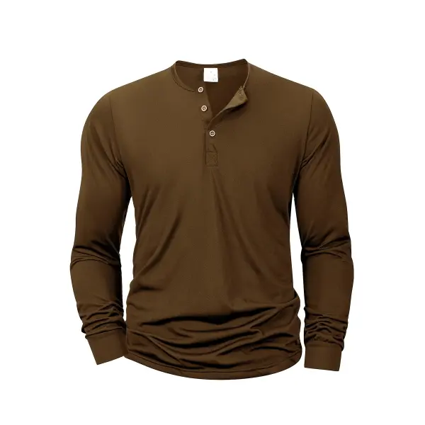 Mens Long Sleeve Henley Neck T-shirt Slim Fit Bottoming Tshirt Casual Button Shirt Comfortable Fitness Tee Cozy Top