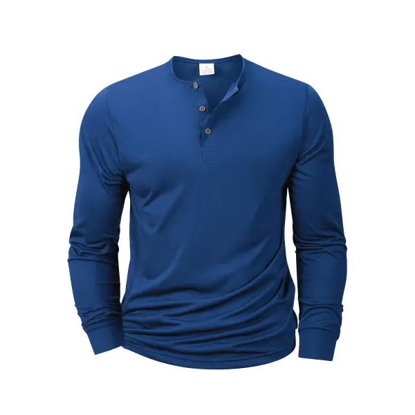Mens Long Sleeve Henley Neck T-shirt Slim Fit Bottoming Tshirt Casual Button Shirt Comfortable Fitness Tee Cozy Top
