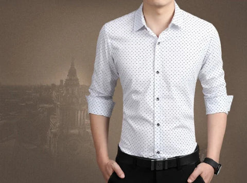 Brand Fashion Male Shirt Long-Sleeves Tops Polka Dot Printing Mens Dress Shirts Slim Men Shirt Plus Size M-5XL FGT