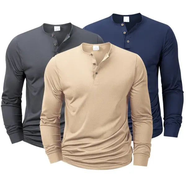 Men’s Long Sleeved Henley Neck T-shirt Slim Fit Bottoming Shirt Fitness Tops Tees Button Neck Casual Cozy Tshirt