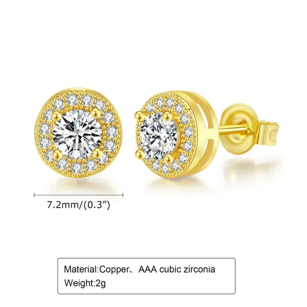 Men’s Luxury Gold CZ Stud Earrings - Gift for Valentine’s or Birthday