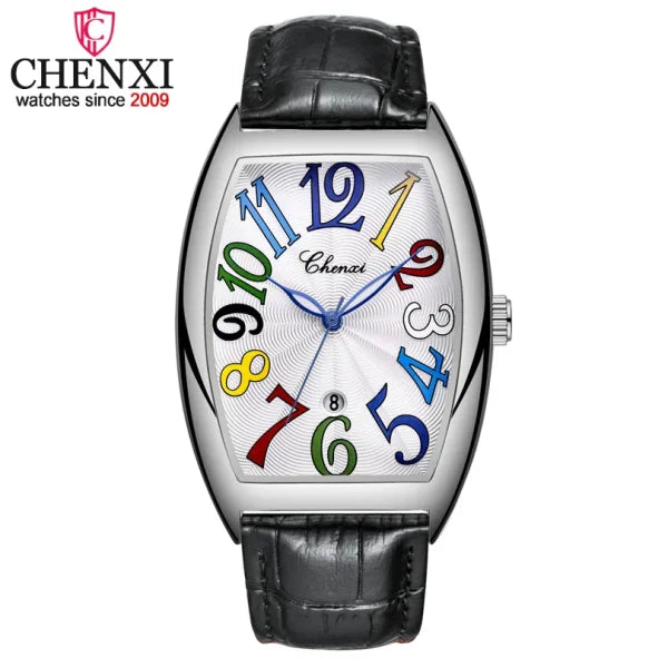 Men’s Luxury Watches – Top Brand Quartz Wristwatch with Leather Strap & Date - Black Silver White