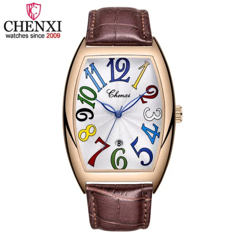 Men’s Luxury Watches – Top Brand Quartz Wristwatch with Leather Strap & Date - Brown White