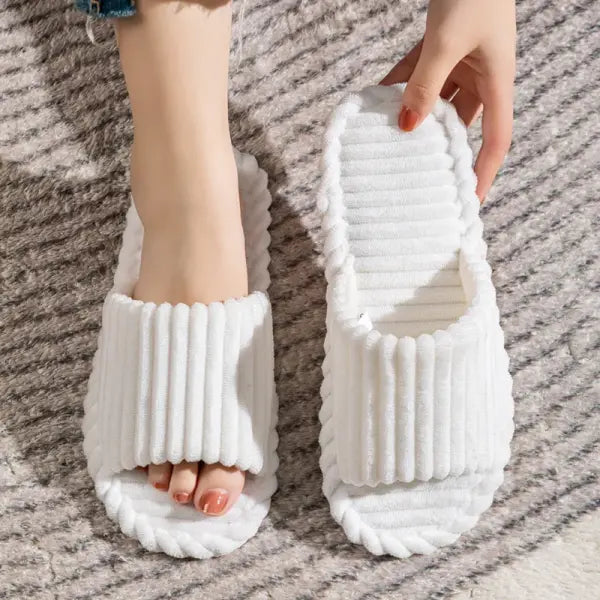 Men’s Open-Toe Home Slippers: Breathable Anti-Slip Silent Bedroom Shoes for Couples - WHITE / 36-37