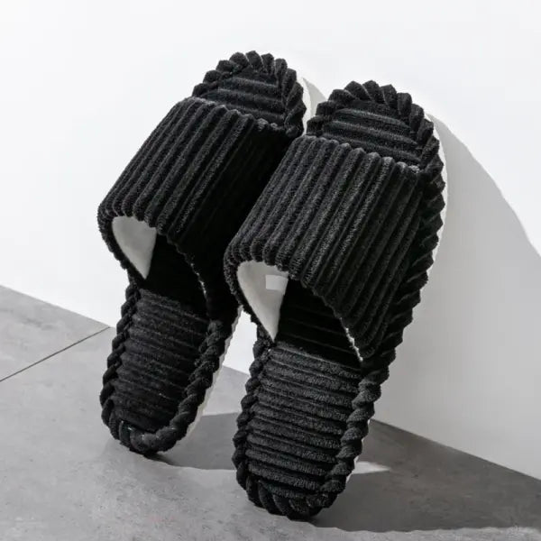 Men’s Open-Toe Home Slippers: Breathable Anti-Slip Silent Bedroom Shoes for Couples - black / 44-45