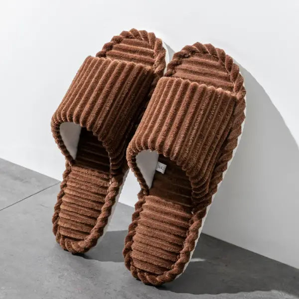 Men’s Open-Toe Home Slippers: Breathable Anti-Slip Silent Bedroom Shoes for Couples - Coffee / 40-41