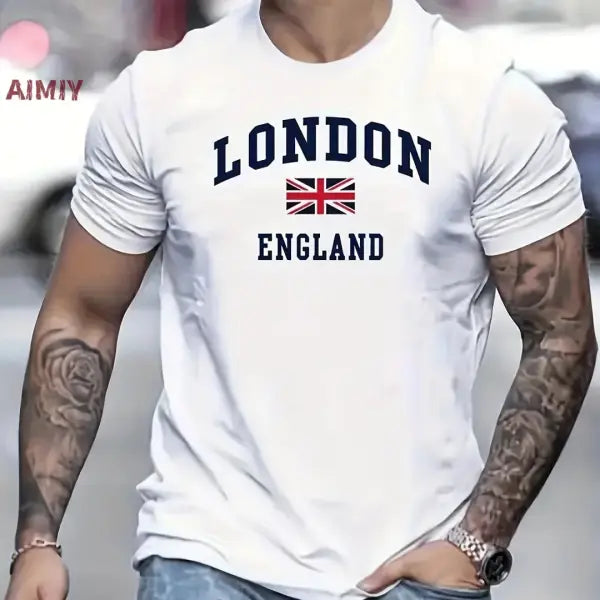 Summer Oversized T Shirt Man Loose Paris Creative Male T-Shirt Letter Print Casual Slim Round Neck Short Sleeved