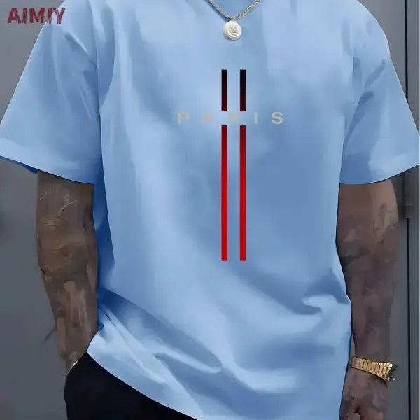 Summer Oversized T Shirt Man Loose Paris Creative Male T-Shirt Letter Print Casual Slim Round Neck Short Sleeved