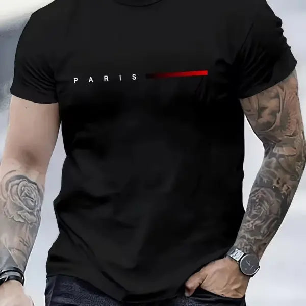 Summer Oversized T Shirt Man Loose Paris Creative Male T-Shirt Letter Print Casual Slim Round Neck Short Sleeved