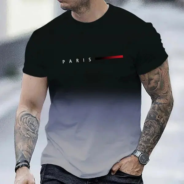 Summer Oversized T Shirt Man Loose Paris Creative Male T-Shirt Letter Print Casual Slim Round Neck Short Sleeved