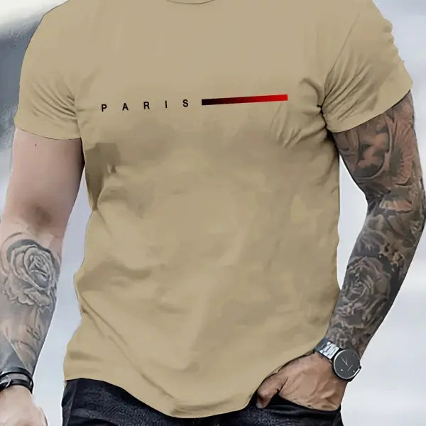 Summer Oversized T Shirt Man Loose Paris Creative Male T-Shirt Letter Print Casual Slim Round Neck Short Sleeved
