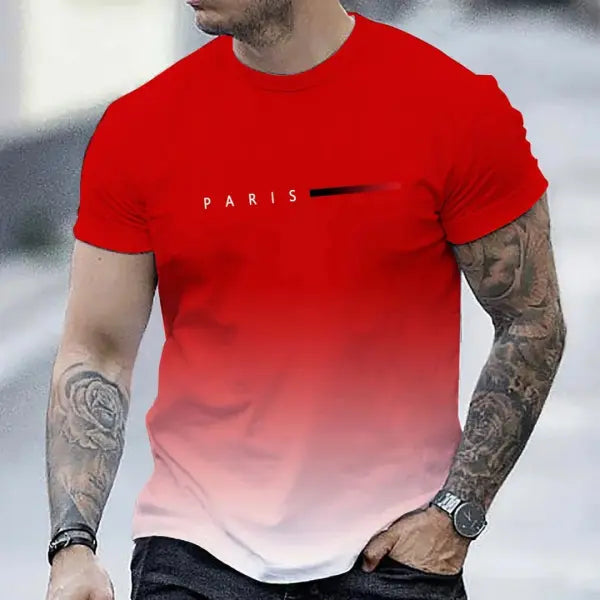 Summer Oversized T Shirt Man Loose Paris Creative Male T-Shirt Letter Print Casual Slim Round Neck Short Sleeved