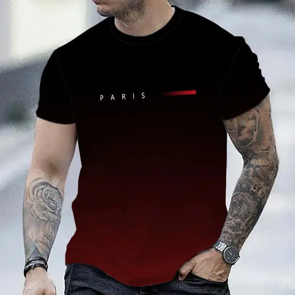 Summer Oversized T Shirt Man Loose Paris Creative Male T-Shirt Letter Print Casual Slim Round Neck Short Sleeved