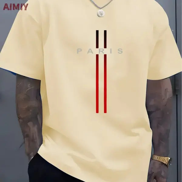 Summer Oversized T Shirt Man Loose Paris Creative Male T-Shirt Letter Print Casual Slim Round Neck Short Sleeved