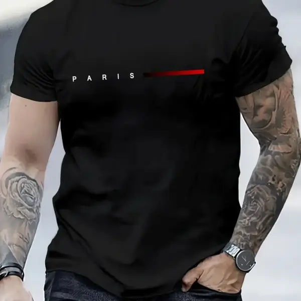 Summer Oversized T Shirt Man Loose Paris Creative Male T-Shirt Letter Print Casual Slim Round Neck Short Sleeved