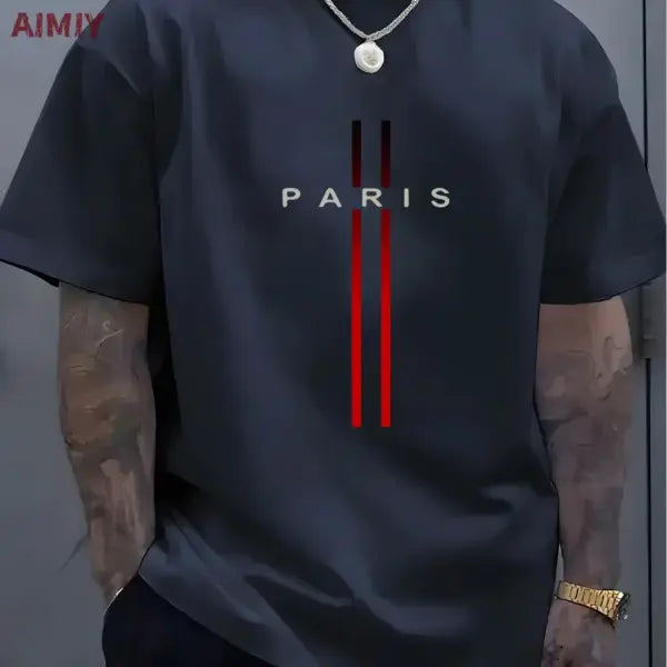 Summer Oversized T Shirt Man Loose Paris Creative Male T-Shirt Letter Print Casual Slim Round Neck Short Sleeved