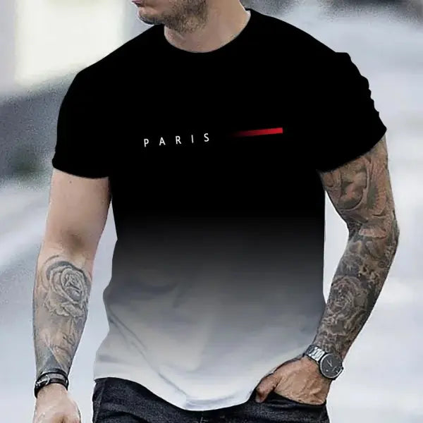 Summer Oversized T Shirt Man Loose Paris Creative Male T-Shirt Letter Print Casual Slim Round Neck Short Sleeved