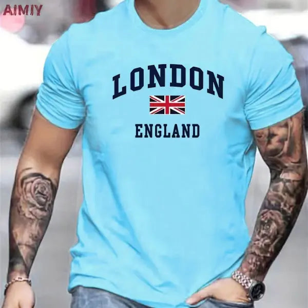Summer Oversized T Shirt Man Loose Paris Creative Male T-Shirt Letter Print Casual Slim Round Neck Short Sleeved