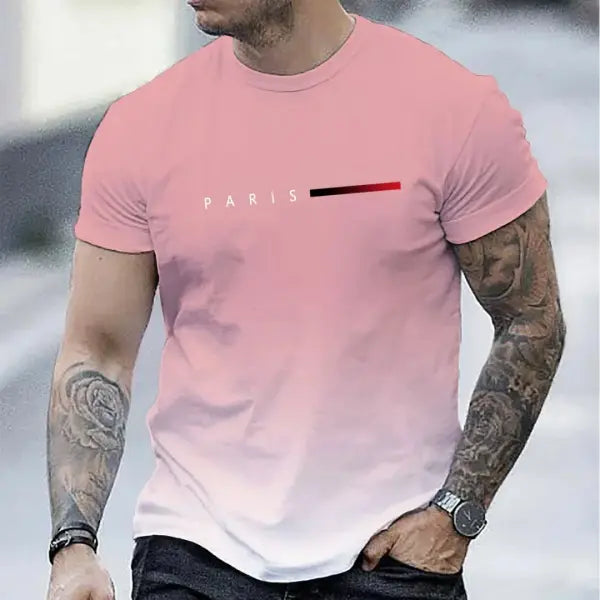 Summer Oversized T Shirt Man Loose Paris Creative Male T-Shirt Letter Print Casual Slim Round Neck Short Sleeved