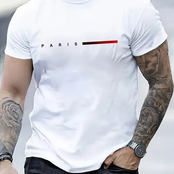 Summer Oversized T Shirt Man Loose Paris Creative Male T-Shirt Letter Print Casual Slim Round Neck Short Sleeved