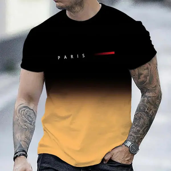 Summer Oversized T Shirt Man Loose Paris Creative Male T-Shirt Letter Print Casual Slim Round Neck Short Sleeved