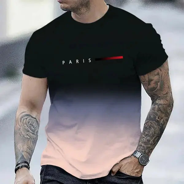 Summer Oversized T Shirt Man Loose Paris Creative Male T-Shirt Letter Print Casual Slim Round Neck Short Sleeved