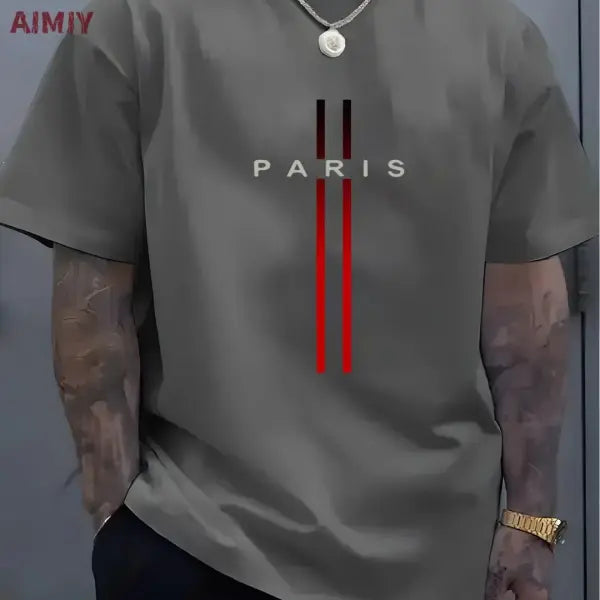Summer Oversized T Shirt Man Loose Paris Creative Male T-Shirt Letter Print Casual Slim Round Neck Short Sleeved