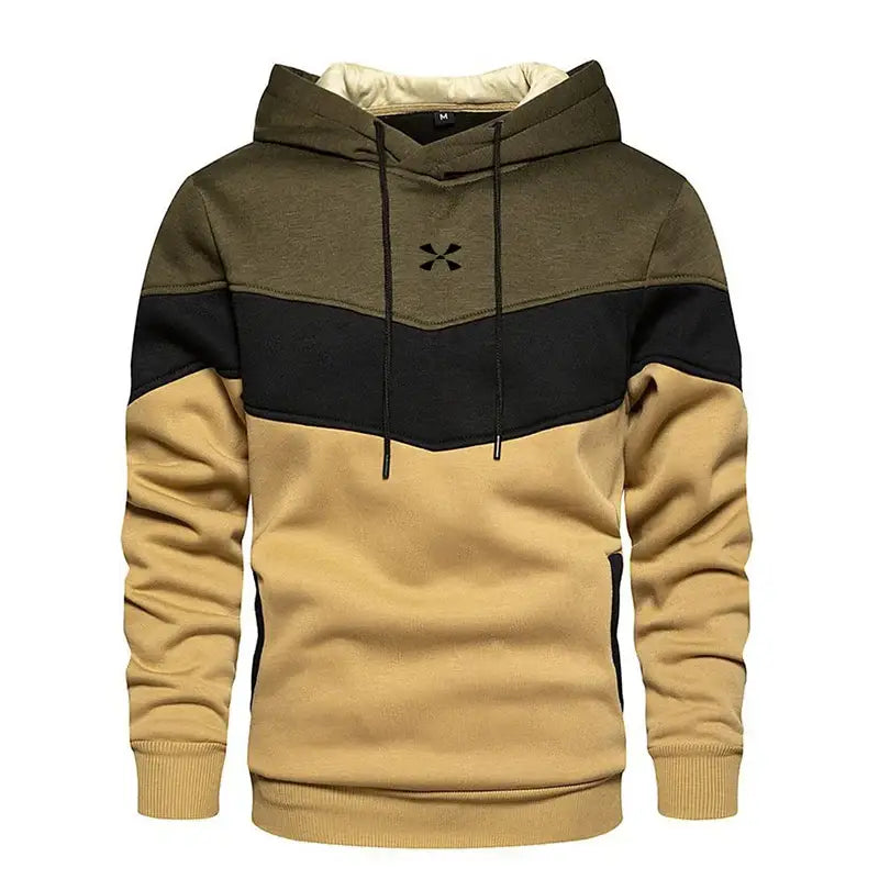 Men’s Patchwork Hooded Sweatshirt Hoodies Clothing Casual Loose Fleece Warm Streetwear Male Fashion Autumn Winter