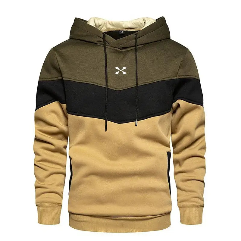 Men’s Patchwork Hooded Sweatshirt Hoodies Clothing Casual Loose Fleece Warm Streetwear Male Fashion Autumn Winter
