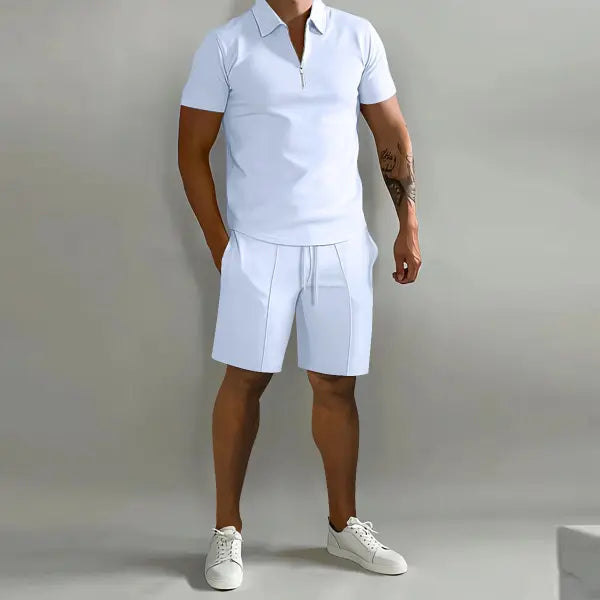 Men’s Polo Shorts Set Plus Sizes Fashionable Summer Casual Outfit - White / 2XL - None