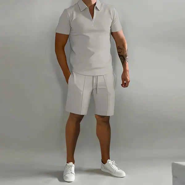 Men’s Polo Shorts Set Plus Sizes Fashionable Summer Casual Outfit - Grey / 2XL - None