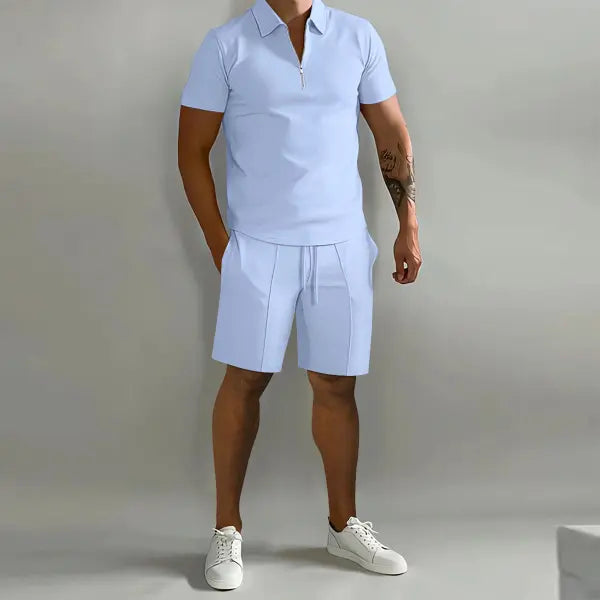 Men’s Polo Shorts Set Plus Sizes Fashionable Summer Casual Outfit - Light blue / 2XL - None