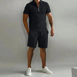 Men’s Polo Shorts Set Plus Sizes Fashionable Summer Casual Outfit - Black / 2XL - None