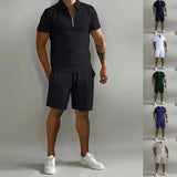 Men’s Polo Shorts Set Plus Sizes Fashionable Summer Casual Outfit - None