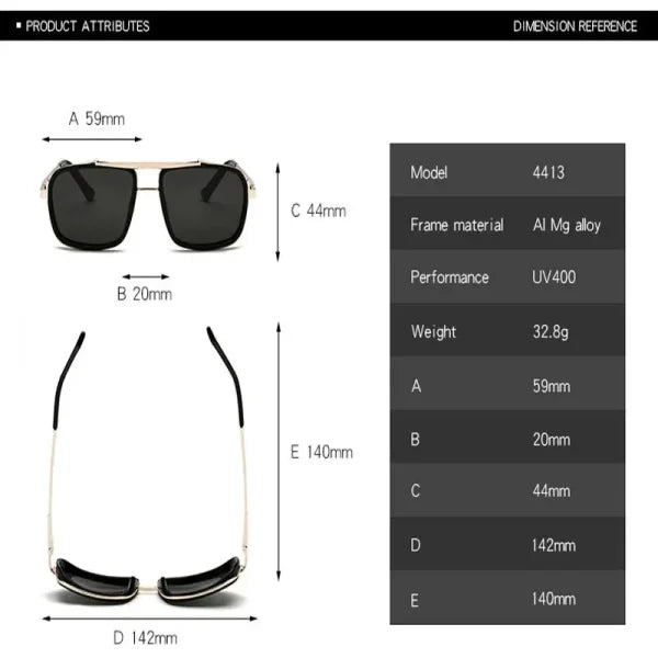 Men’s Punk Square Aviator Sunglasses - UV400 Twin-Beam Shades