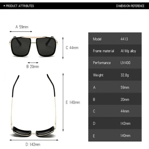 Men’s Punk Square Aviator Sunglasses - UV400 Twin-Beam Shades