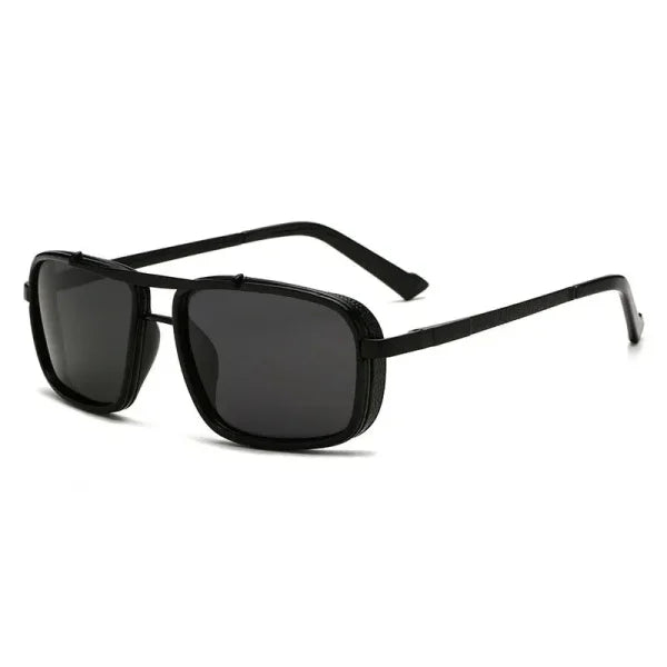 Men’s Punk Square Aviator Sunglasses - UV400 Twin-Beam Shades - Black black