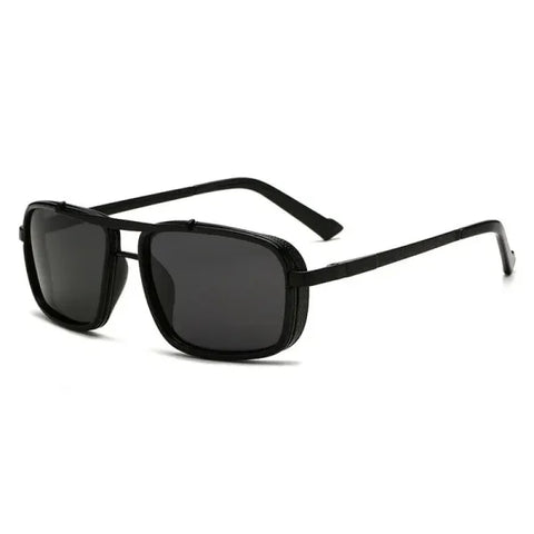 Men’s Punk Square Aviator Sunglasses - UV400 Twin-Beam Shades - Black black