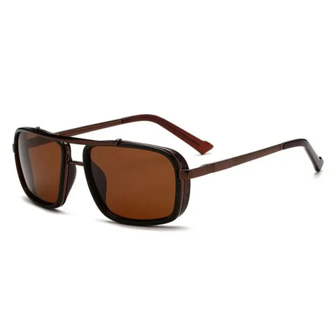 Men’s Punk Square Aviator Sunglasses - UV400 Twin-Beam Shades - Brown brown