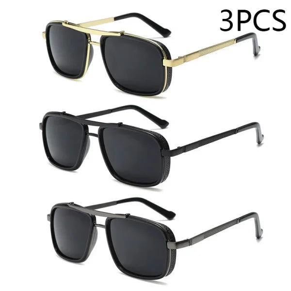Men’s Punk Square Aviator Sunglasses - UV400 Twin-Beam Shades - dark green