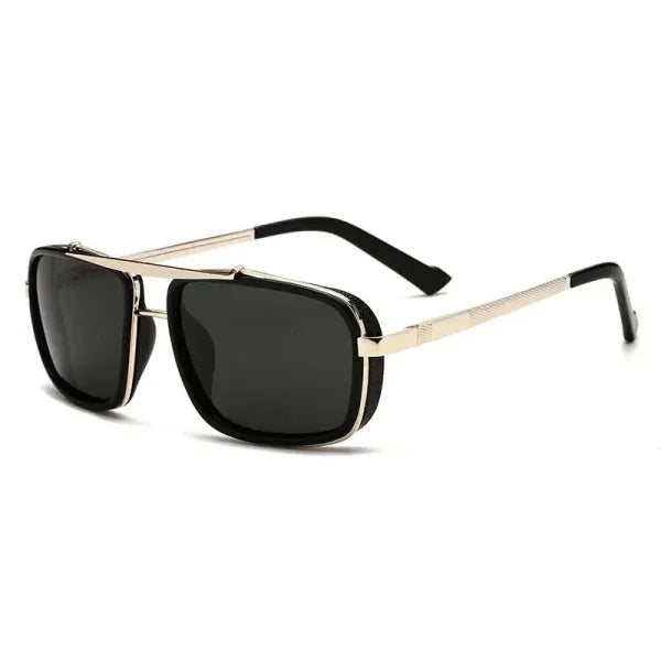 Men’s Punk Square Aviator Sunglasses - UV400 Twin-Beam Shades - Gold black