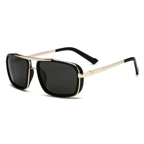 Men’s Punk Square Aviator Sunglasses - UV400 Twin-Beam Shades - Gold black