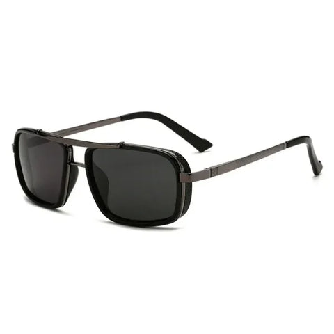 Men’s Punk Square Aviator Sunglasses - UV400 Twin-Beam Shades - Gray black