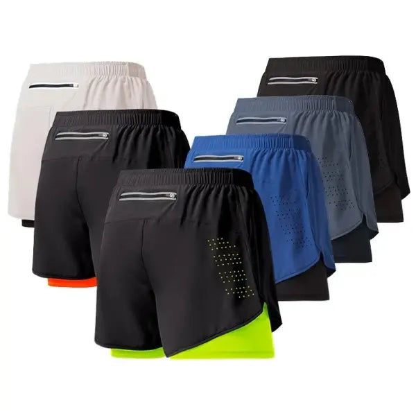 Men’s Running Shorts Double Layer Black Quick-drying Workout Pants