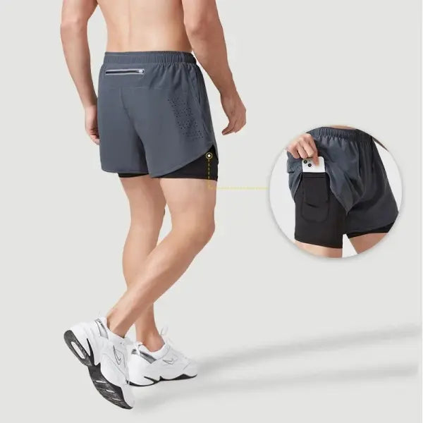Men’s Running Shorts Double Layer Black Quick-drying Workout Pants