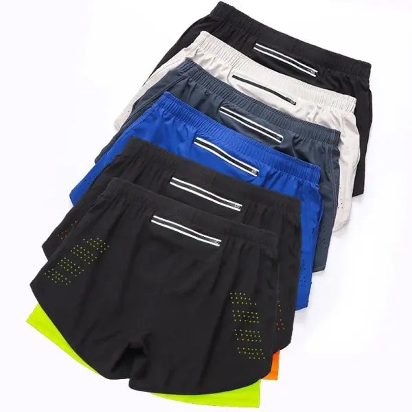 Men’s Running Shorts Double Layer Black Quick-drying Workout Pants - Sky Blue / S(50-60kg)