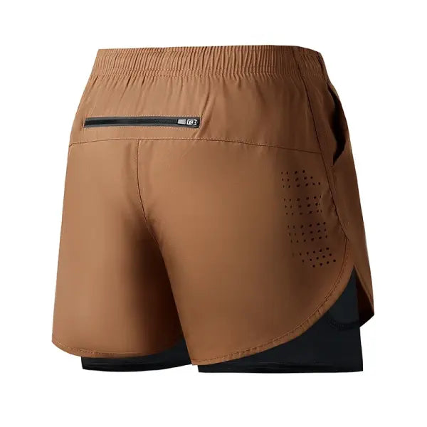 Men’s Running Shorts Double Layer Black Quick-drying Workout Pants - Brown / XL(80-90kg)