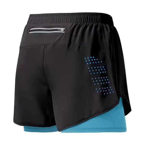 Men’s Running Shorts Double Layer Black Quick-drying Workout Pants - Fluorescent Blue / M(60-70kg)