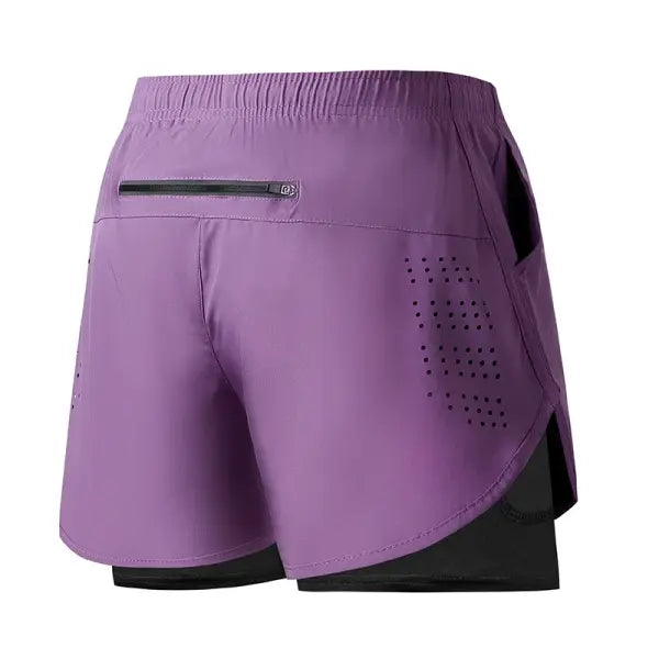 Men’s Running Shorts Double Layer Black Quick-drying Workout Pants - Purple / S(50-60kg)
